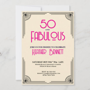 Modern Art Deco 50 and Fabulous Birthday  Invitation