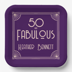 Modern Art Deco 50 and Fabulous Birthday Paper Plates