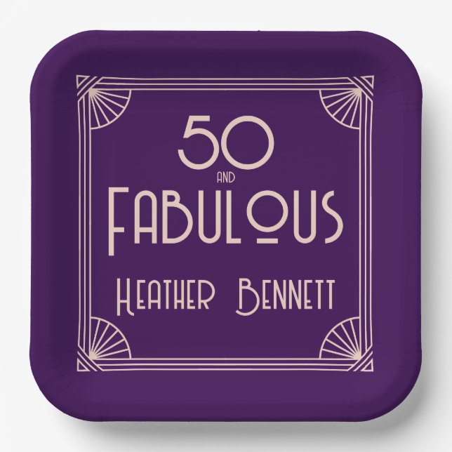 Modern Art Deco 50 and Fabulous Birthday Paper Plates (Front)
