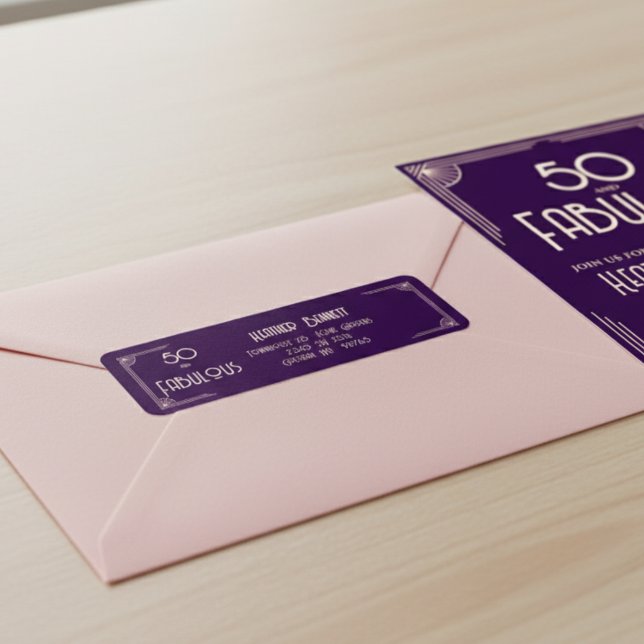 Modern Art Deco 50 and Fabulous Birthday Return  Label (Creator Uploaded)