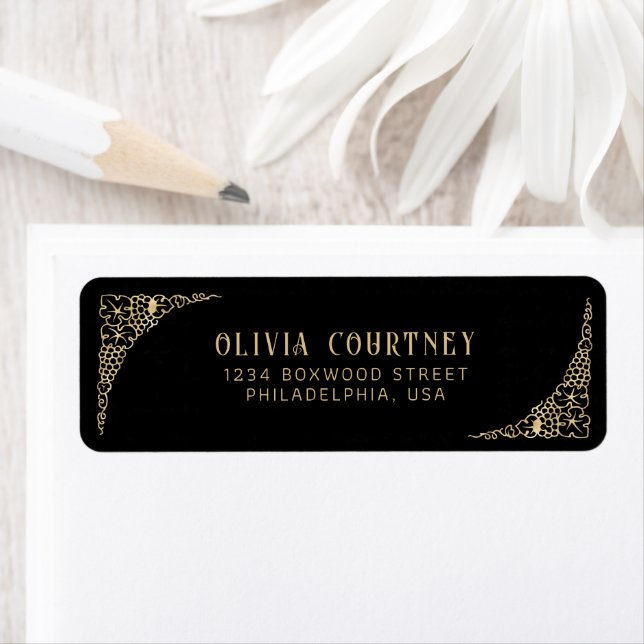 Modern Art Deco Black and Faux Gold Wedding Label (Insitu)