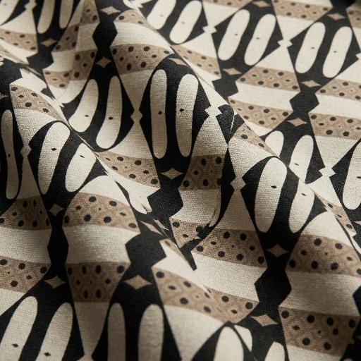 Modern Art Deco Black Beige Tribal Geometric Fabric