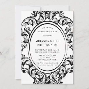 Modern Art Deco Black Foliage Bridesmaids Luncheon Invitation