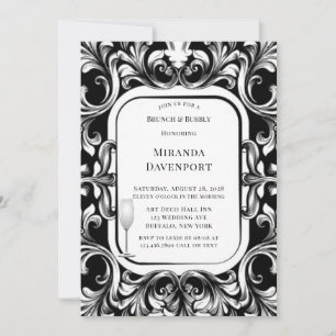 Modern Art Deco Black Foliage Brunch & Bubbly Invitation