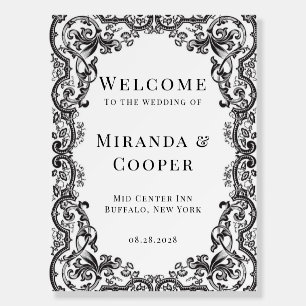 Modern Art Deco Black Foliage Wedding Welcome Sign