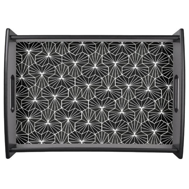 Modern Art Deco Black White Geometrical Pattern Serving Tray (Front)