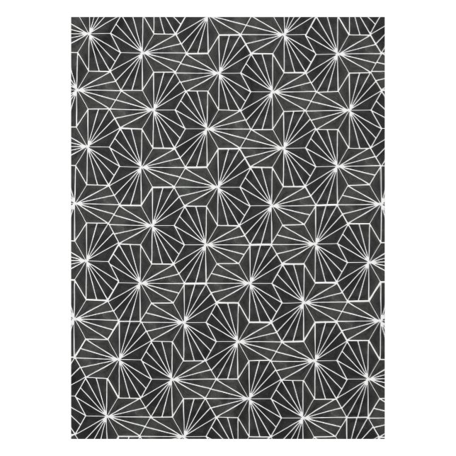 Modern Art Deco Black White Geometrical Pattern Tablecloth (Front)