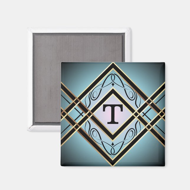 Modern Art Deco Blue Elegant Monogram  Magnet (Front/Back)
