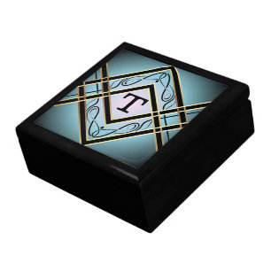 Modern Art Deco Blue Elegant Monogram Throw Pillow Gift Box