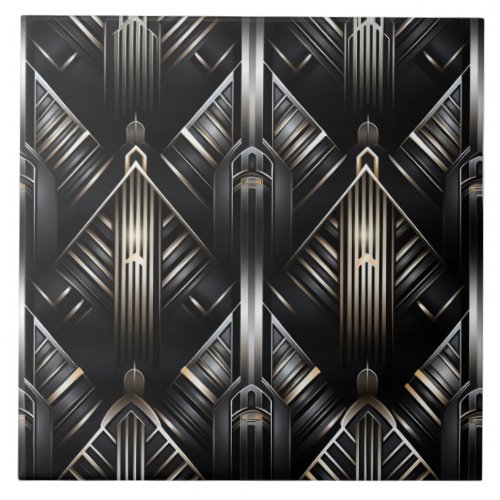 Modern Art Deco Chiaroscuro Gold and Black Ceramic Tile