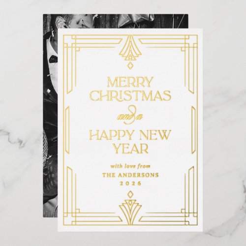 Modern Art Deco Classic White Christmas Gold Foil Holiday Card