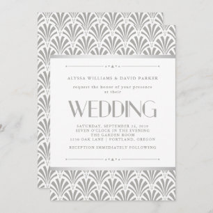 Modern Art Deco Elegant Gray and White Wedding Invitation
