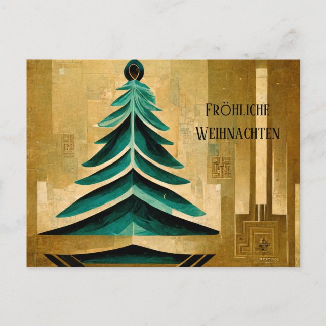 Modern Art Deco Fresh Christmas Map Postcard (Front)