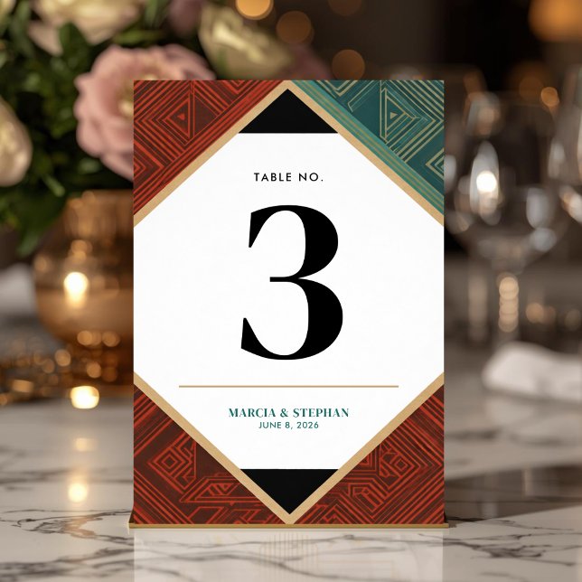 Modern Art Deco Geometric Diamond Frame   Table Nu Number (Art Deco Style Table Number Cards)