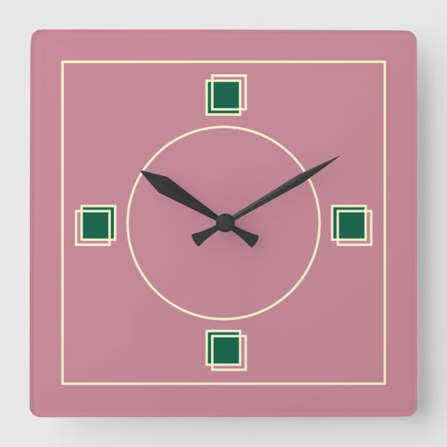 Modern Art Deco Geometric in Dusty Rose Square Wall Clock (Front)