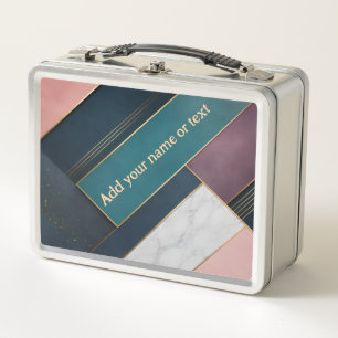 Modern Art Deco Geometric Marble Custom Metal Lunch Box
