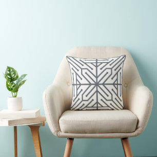 Modern Art Deco Geometric Tech Circuit Pattern Throw Pillow