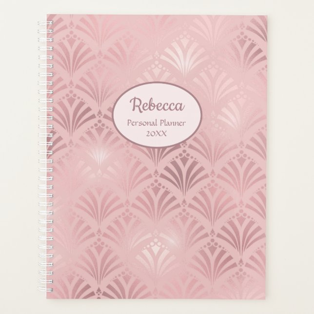 Modern Art Deco Glam Pink Personalize Name Planner (Front)