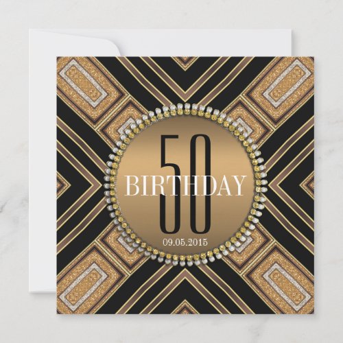 Modern Art Deco Gold 50th Birthday Invitation