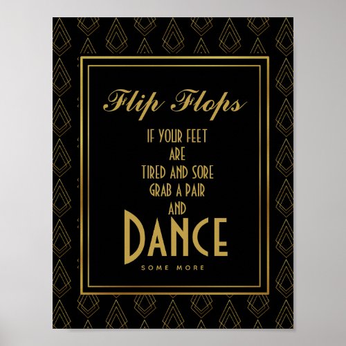 Modern art deco Gold  Black flip flops Poster