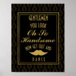 Modern Art Deco Gold &amp; Black Gentlemen Bathroom Poster at Zazzle