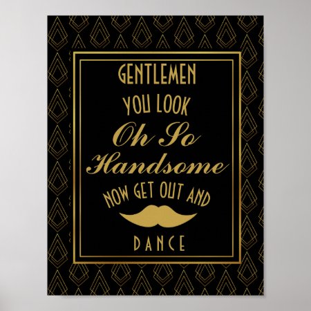 Modern Art Deco Gold & Black Gentlemen Bathroom Poster