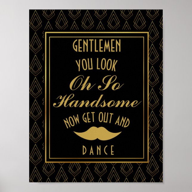 Modern art deco Gold & Black GENTLEMEN BATHROOM Poster (Front)
