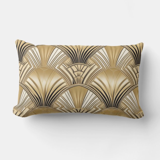 Modern Art Deco gold ivory Lumbar Pillow (Front)