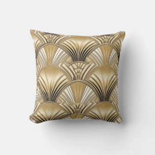 Modern Art Deco gold ivory Throw Pillow