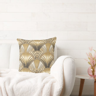 Modern Art Deco gold ivory Throw Pillow