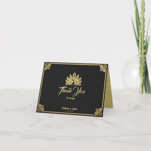 Modern Art Deco Gold Peacock Wedding Folded Thank You Card