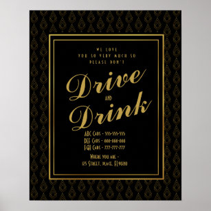 Modern art deco Gold Taxis don't drink and drive Poster