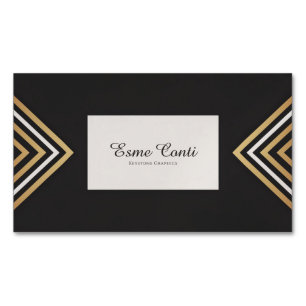 Modern Art Deco Gold White Chevron Black Business Card Magnet
