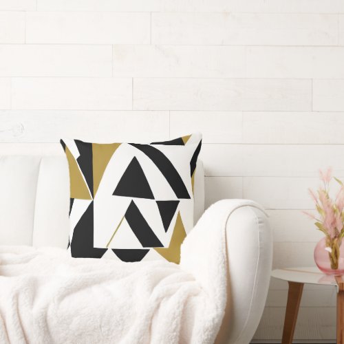 MODERN ART DECO GOLDEN WHITE BLACK THROW PILLOW