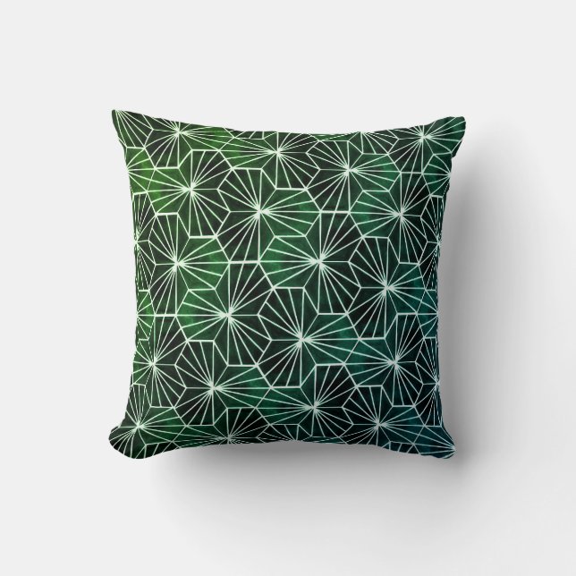 Modern Art Deco Green White Geometric Pattern Throw Pillow (Front)