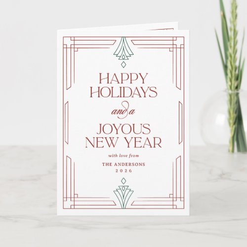 Modern Art Deco Happy Holidays | White Red Photo Holiday Card