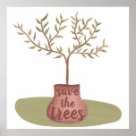 Modern art deco illustration save the trees quote poster<br><div class="desc">Modern art deco illustration save the trees quote with hand painted,  red,  green watercolor.</div>