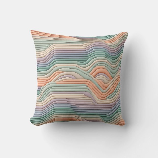 Modern Art Deco-InspiDesign with Wavy Pastel Strip Throw Pillow (Front)