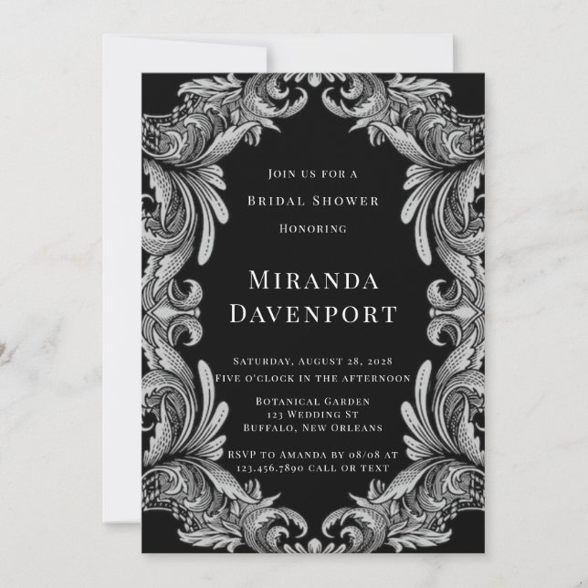 Modern Art Deco Leaf Bridal Shower Invitation (Front)