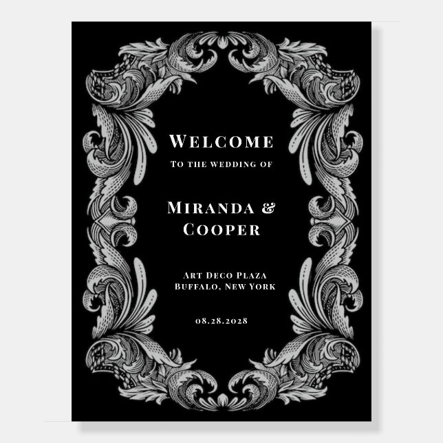 Modern Art Deco Leaf Wedding Welcome Sign (Front)