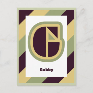 Modern art deco letter G with striped border, name Postcard