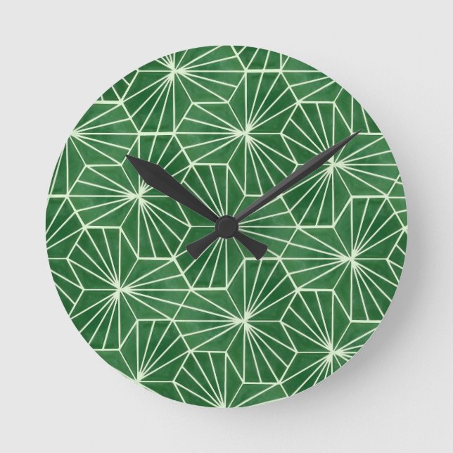 Modern Art Deco Lime Green Geometrical Pattern Round Clock (Front)