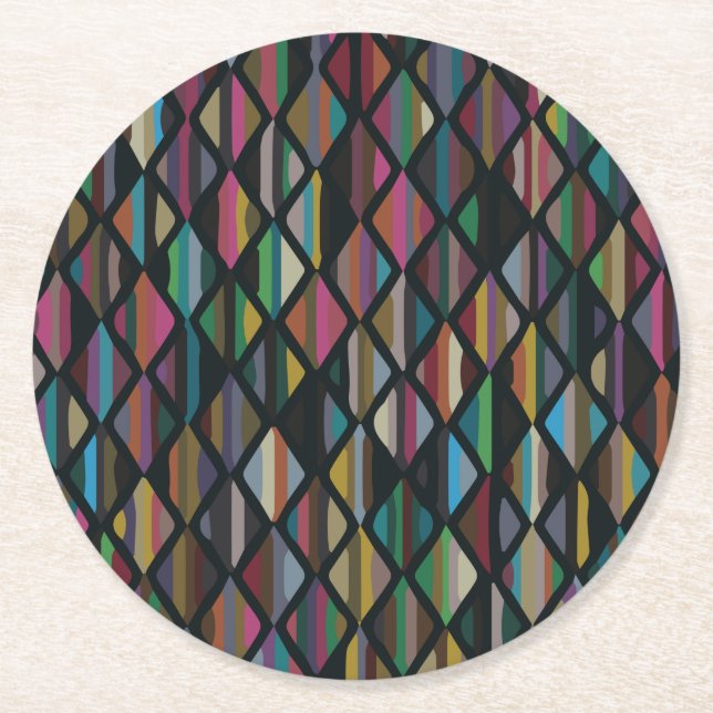 Modern Art Deco Multicolor Round Paper Coaster (Front)