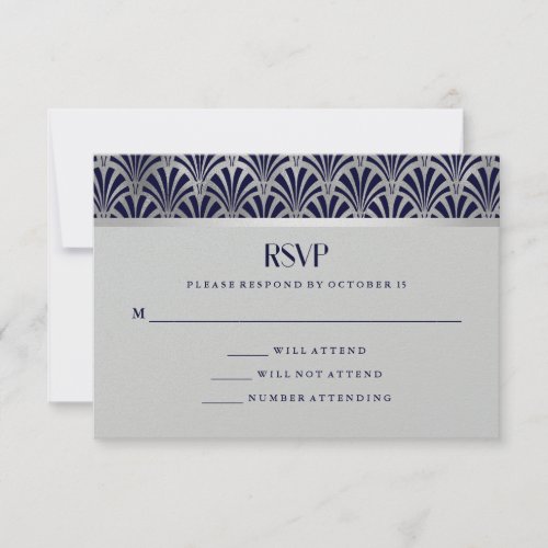 Modern Art Deco  Navy and Faux Silver RSVP