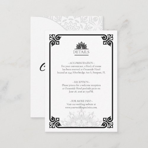 Modern Art Deco Peacock Black and White Details Enclosure Card