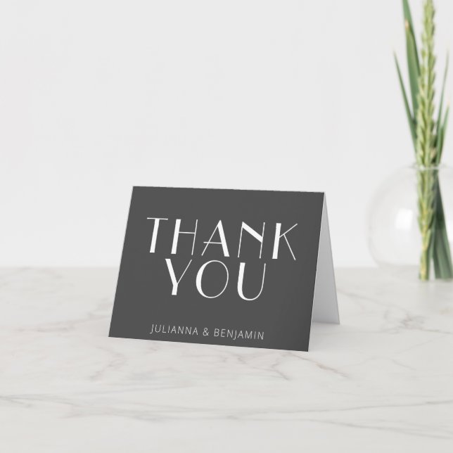 Modern Art Deco Personalized Message Guests Black Thank You Card (Front)