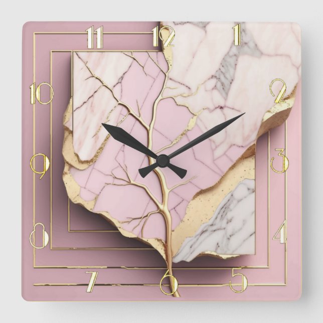 Modern Art Deco Pink Square Wall Clock (Front)