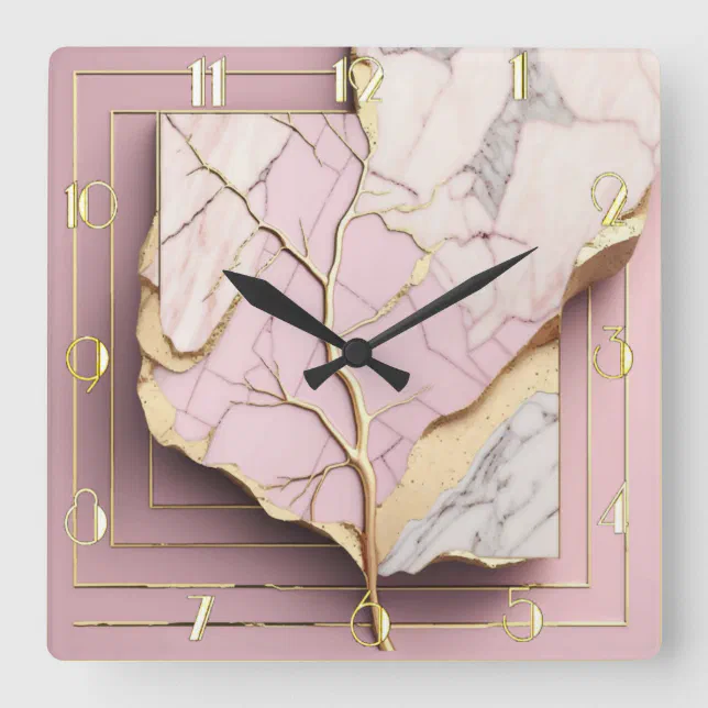 Pink Clock Square Modern Art Deco Pink Square Wall Clock | Zazzle