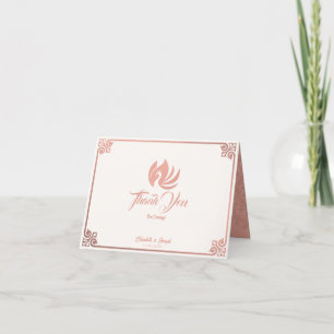 Modern Art Deco Pink Swan Wedding Folded Letterpress Thank You Card