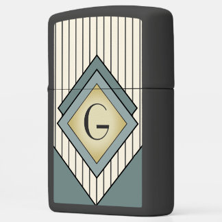 Modern Art Deco Pinstripe Monogram Zippo Lighter